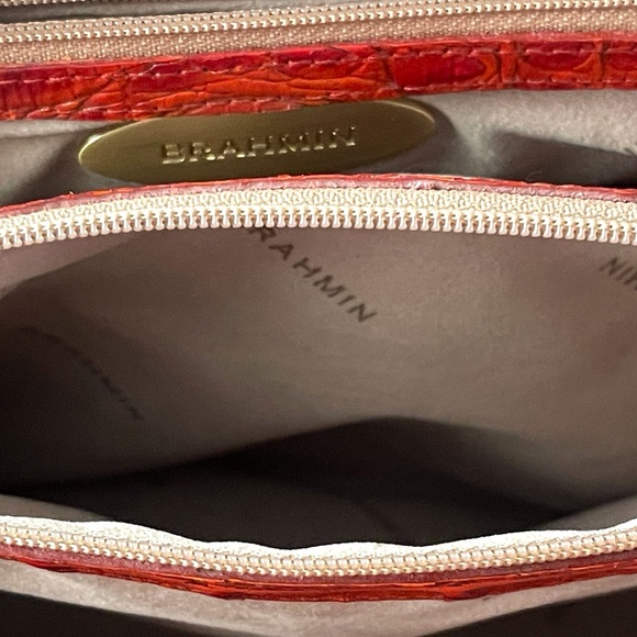 Brahmin Amata Melbourne Collect Red/Burnt Orange Croc Embossed Leather Handbag - Picture 3 of 13